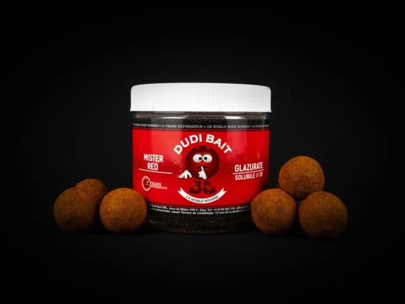 Obalené Boilies Dudi Bait Mister Red Super Hot 100g Rozpustné (Solubile)